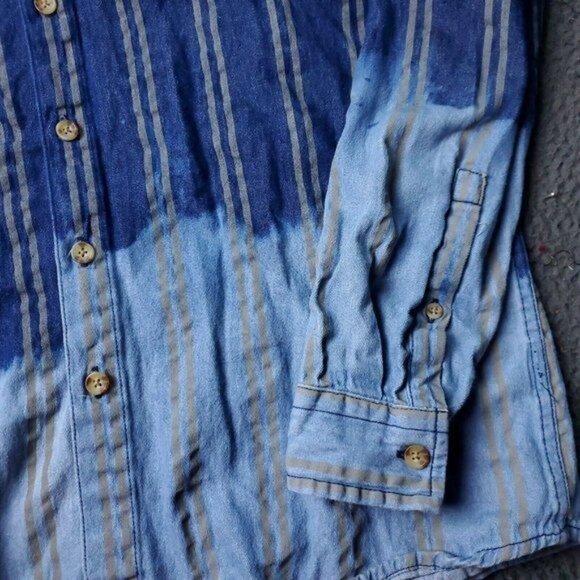ASOS Ombre Denim Button Shirt Mens XS Extra Small Long Sleeve Blue Y2k - Picture 7 of 10